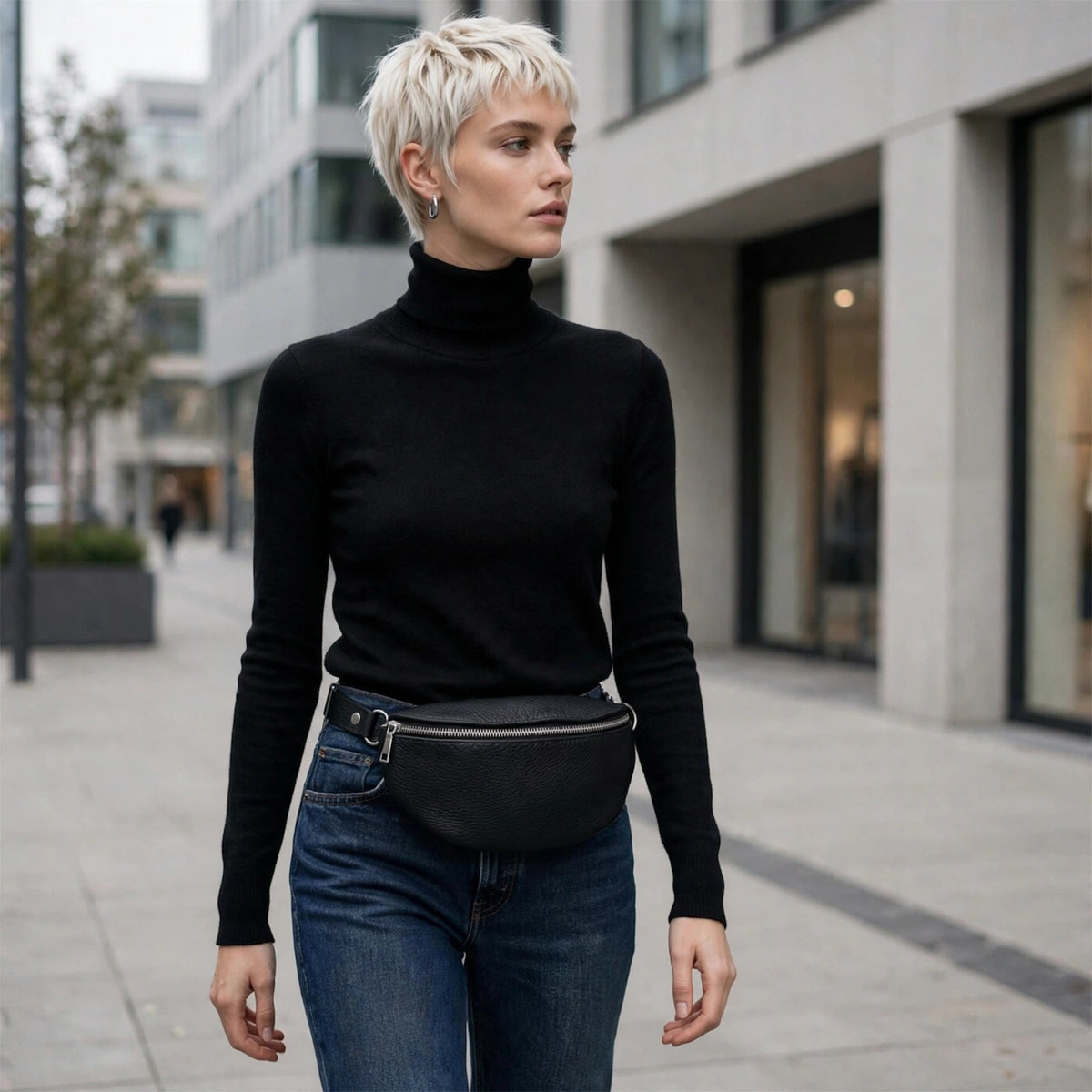 Belt Bags in genuine Italian leather, worn