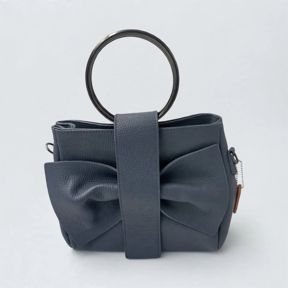 Bow in Blue genuine Italian leather, Dior style studio shot