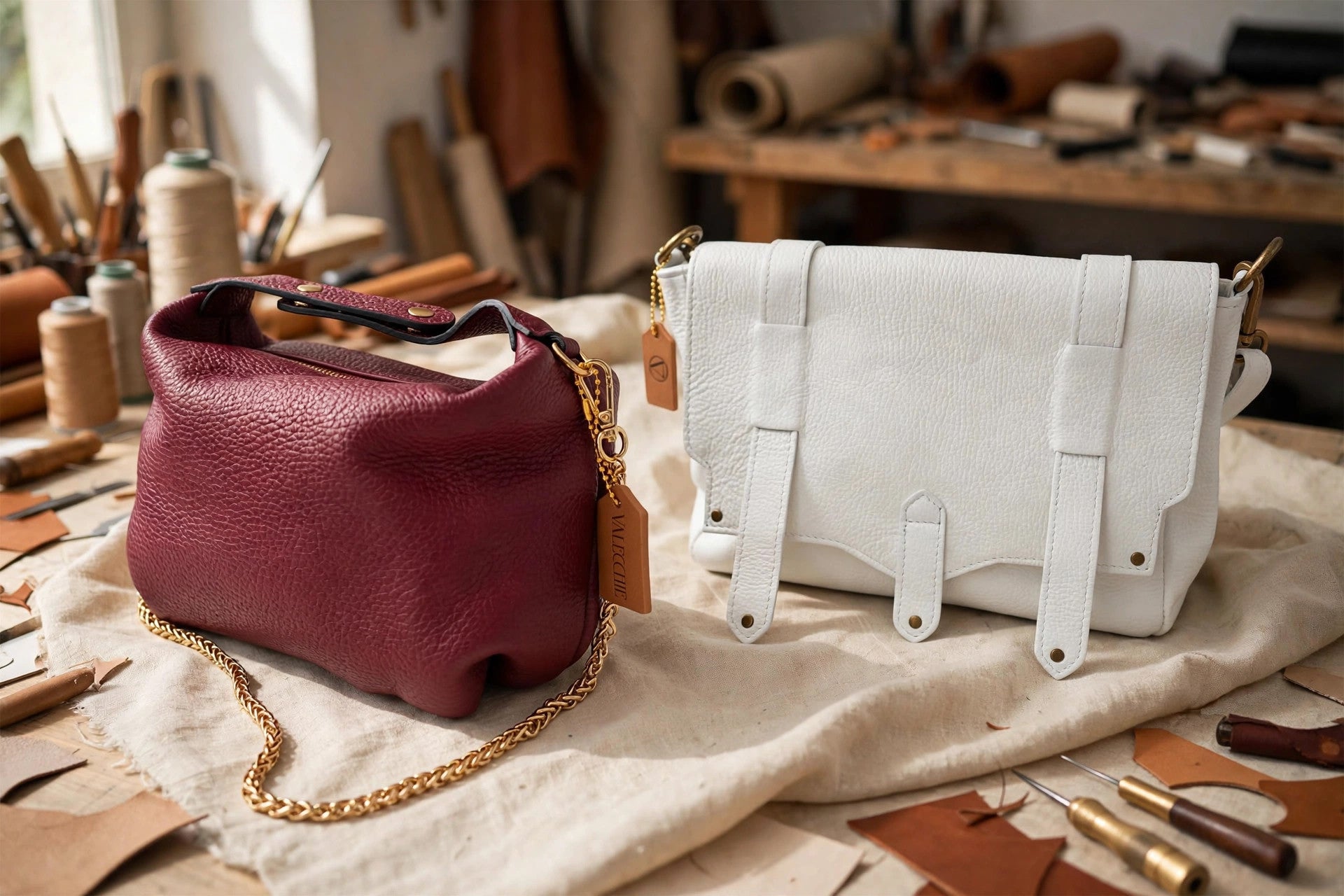 Valecchie leather bags in an Italian workshop